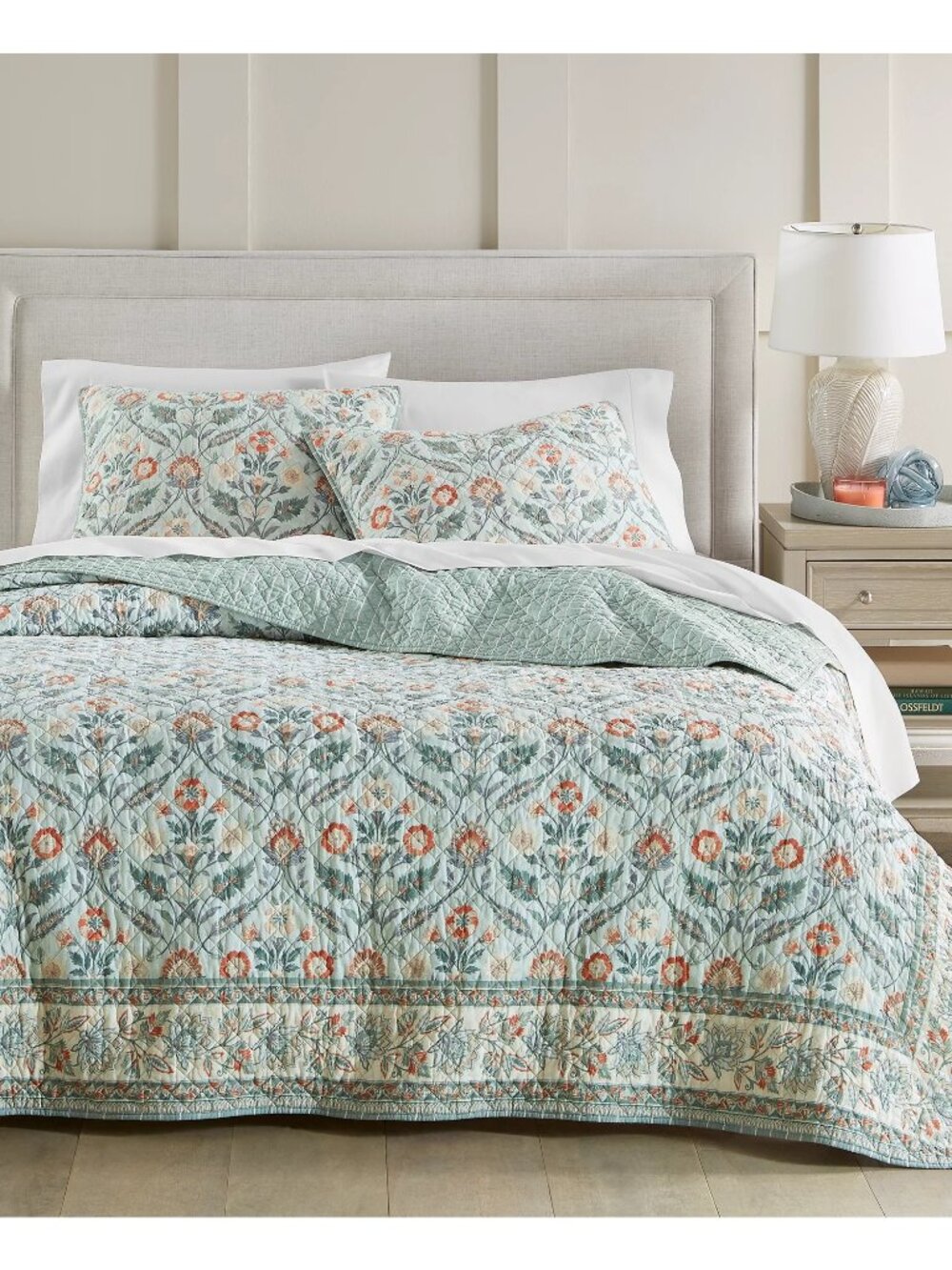 NWT Charter Club Jacobean Border 3 Pc Quilt Set Green Size King